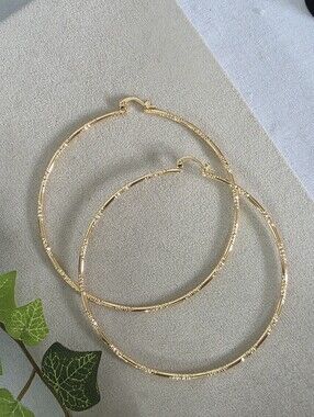 3" Gold Filled Diamond Cut Design Thin Hoop Earrings